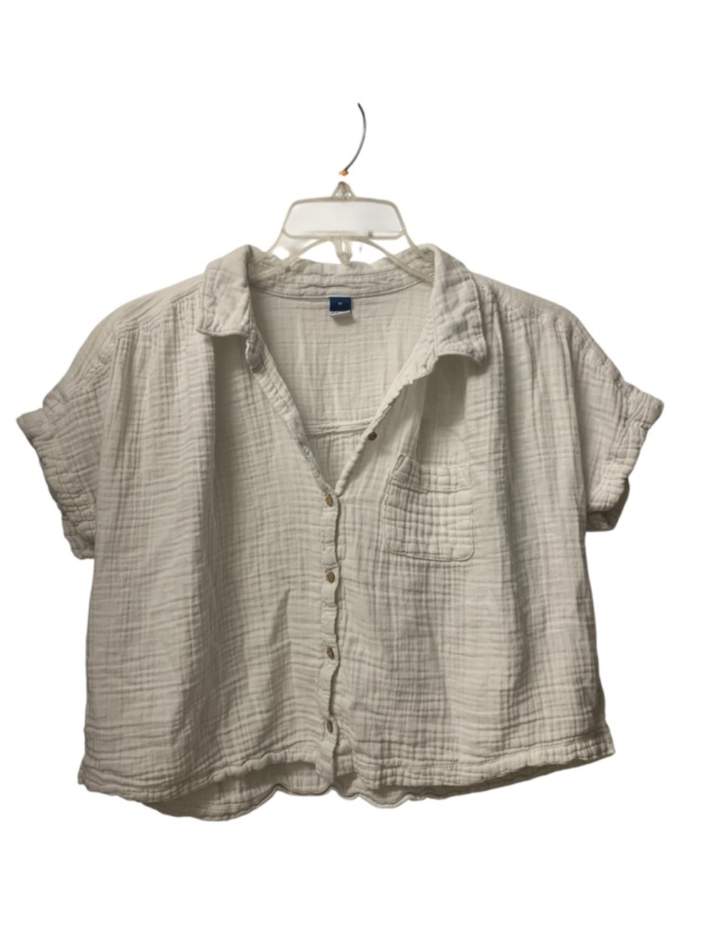 Old Navy Cropped Top White Short Sleeve Button Front Textured Women’s M